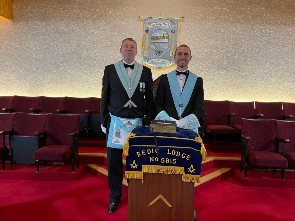 WBro Andrew Crow with Worshipful Master Robbie Woods after our installation.